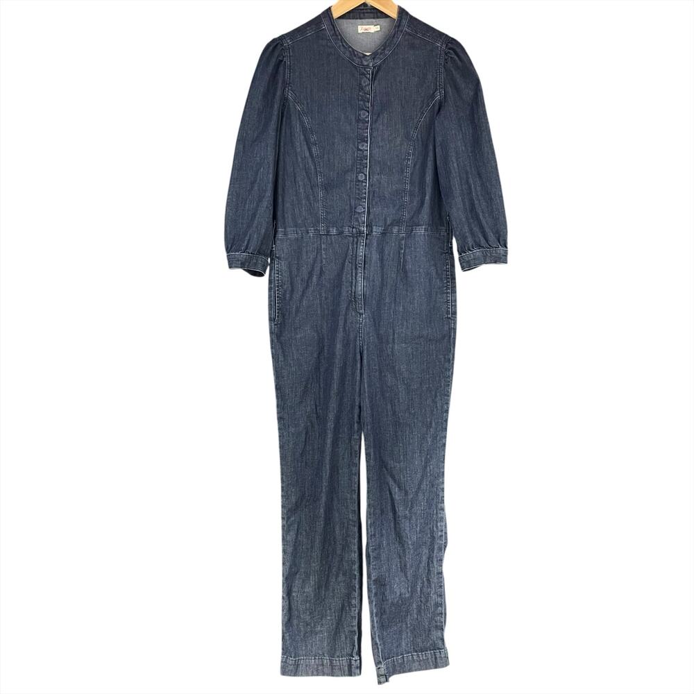 FAHERTY Charlotte Denim Dark-Wash Indigo Utilitarian Jumpsuit Size M (no belt)